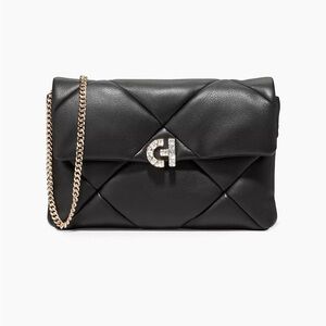 Cole Haan Crystal Quilt Leather Clutch Crossbody Black W Chain Strap